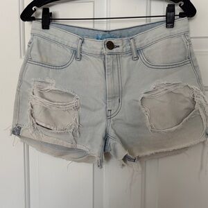 Distressed Light Blue Denim Shorts